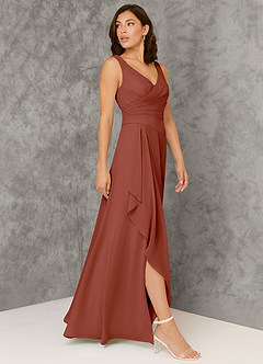 Azazie Kori Bridesmaid Dresses Auburn A-Line Pleated Chiffon Dress image2