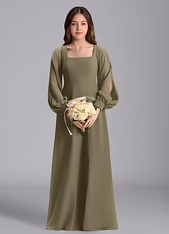 Azazie Bondi Junior Willow Green A-Line Blouson Chiffon Dress image3