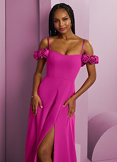 Barbie ♥ Azazie Abiti da Damigella Abito Convertibile A-Line in Chiffon a Spalla Scoperta Fucsia image9