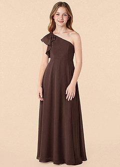 Azazie Arabella Junior Ganache A-Line Ruched Chiffon Dress image1