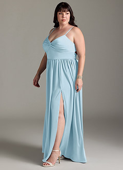 Azazie Zeya Bridesmaid Dresses Sky Blue A-Line Pleated Stretch Satin Dress image13