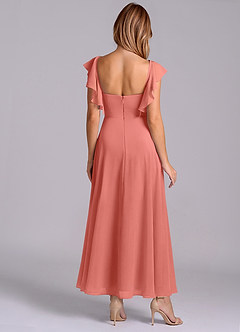 Azazie Leilani Bridesmaid Dresses Salmon Pink A-Line Ruched Chiffon Dress image2