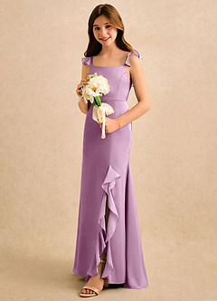 Azazie Novalie Girls Formal Abiti da Ragazza di Fiori Abito Sirena in Raso Elasticizzato Fiocco Glicine image2