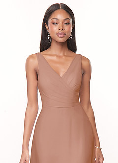 Azazie Nala Bridesmaid Dresses Champagne Rose A-Line Pleated Chiffon Dress image4