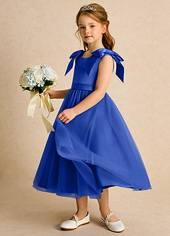 Azazie Serene Abiti da Ragazza di Fiori Abito Principessa in Raso Opaco Fiocco Blu Reale image2