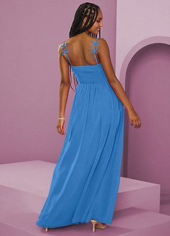 Barbie ♥ Azazie Abiti da Damigella Abito A-Line in Chiffon Plissettato Blue Jay image10
