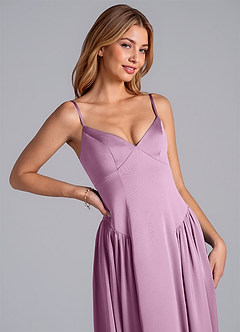 Azazie Kirby Vestidos de damas de honor Vestido de Glicinia de Satén Elástico de Corte en A image2