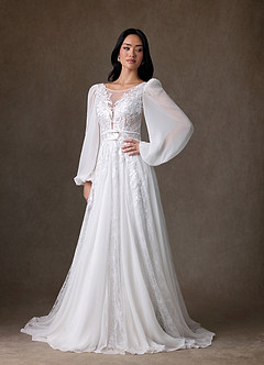 Azazie Keylani Wedding Dresses Diamond White A-Line Lace Dress image6