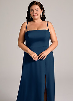 Azazie Wren Robes de demoiselle d'honneur Robe Trapèze Convertible en Satin extensible Sans bretelles Bleu Marine Foncé image11