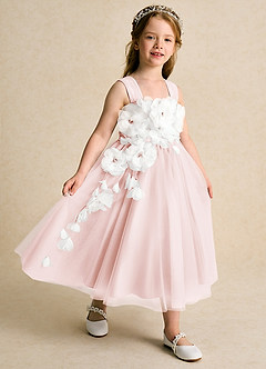 Azazie Dovey vestidos de niña de las flores Vestido de Rosa Rubor de Tul de Princesa con Lazo image6