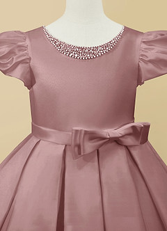 Azazie Jewel Flower Girl Dresses Ball-Gown Pleated Matte Satin Tea-Length Dress image7