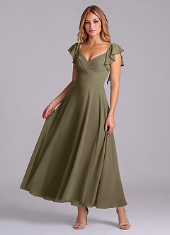 Azazie Leilani Robes de demoiselle d'honneur Robe Trapèze en Mousseline de soie Rayé Vert Saule image1