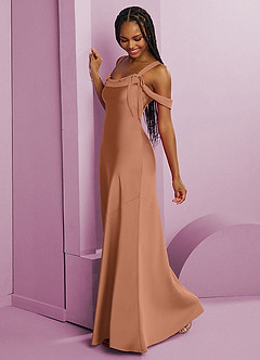 Barbie ♥ Azazie Vestidos de damas de honor Vestido de Bronceador de Satén Elástico de Corte Recto con Plisado image4