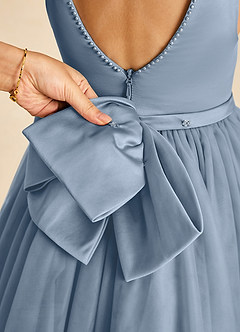 Azazie Sarina vestidos de niña de las flores Vestido de Azul Polvoriento de Tul de Corte En A con Lazo image3
