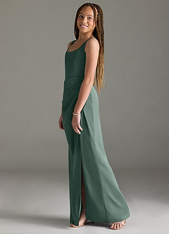 Azazie Mero Junior Vestido de Musgo Marino de Satén Elástico de Sirena con Plisado image4