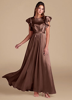 Azazie Daphne Abiti da damigella modesti Abito A-Line Increspato Raso Metallizzato Floor-Length image1