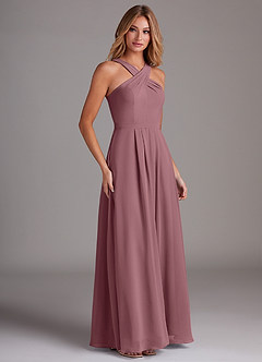 Azazie Dixie Bridesmaid Dresses Amethyst A-Line Halter Pleated Chiffon Dress image4