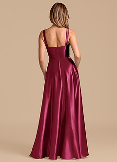 Azazie Shaude 신부 들러리 드레스 A라인 주름진 메탈릭 새틴 바닥 길이 드레스 image6