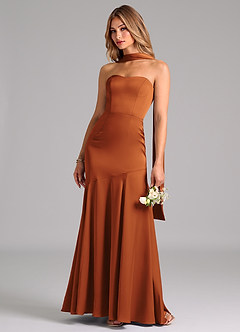 Azazie Shiloh Bridesmaid Dresses Cinnamon Mermaid Strapless Stretch Satin Convertible Dress image6