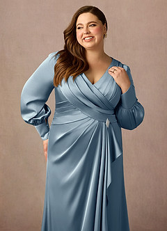 Azazie Petrina Kleider für die Brautmutter Meerjungfrau-Linie Falten Stretch-Satin Kleid Staubblau image6