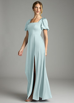 Azazie Fyona Bridesmaid Dresses Mist A-Line Pleated Stretch Satin Dress image4