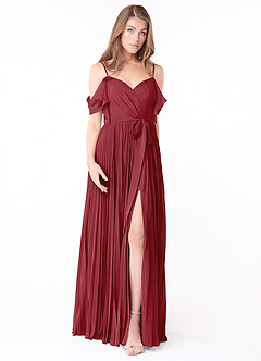 Azazie Lyney Final Sale Pomegranate A-Line Off the Shoulder Chiffon Dress image1