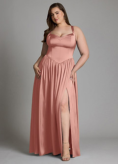 Azazie Francis Bridesmaid Dresses Rosette A-Line Corset Stretch Satin Dress image9