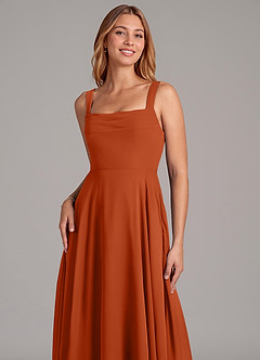 Azazie Shaude Jurken voor bruidsmeisjes Jurk van Chiffon met A-Lijn Geplooid Verbrande Sinaasappel image5