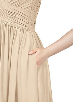 Azazie Angie Bridesmaid Dresses Champagne A-Line Corset Chiffon Dress image10