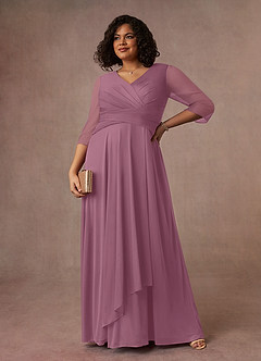 Azazie Annetta Mother of the Bride Dresses Vintage Mauve A-Line V-Neck Pleated Mesh Dress image7