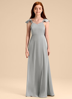 Azazie Everett Junior Abito A-Line in Raso Elasticizzato Fiocco Argento image6