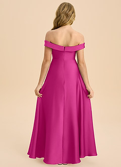 Azazie Sissy Junior Abito A-Line in Raso Elasticizzato a Spalla Scoperta Fucsia image2