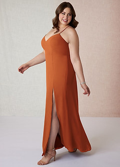 Azazie Manila Bridesmaid Dresses Cinnamon Sheath V-Neck Chiffon Dress image9