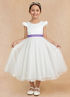 Azazie Hemi Flower Girl Dresses Ivory Tahiti A-Line Bow Tulle Dress image3