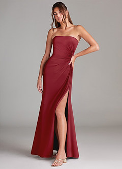Azazie Aliani Bridesmaid Dresses Pomegranate Sheath Strapless Chiffon Convertible Dress image4