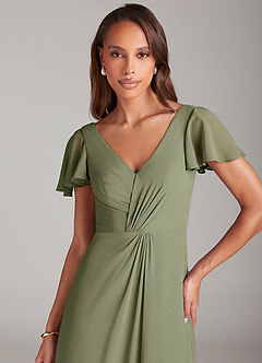 Azazie Soren Abiti da Damigella Abito A-Line in Chiffon Increspato Pistacchio image6