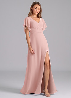 Azazie Ambrosia Bridesmaid Dresses Powder Pink A-Line Pleated Chiffon Dress image5