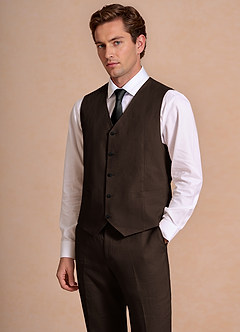 front Wesley Marron Foncé Gilet de costume en lin mélangé