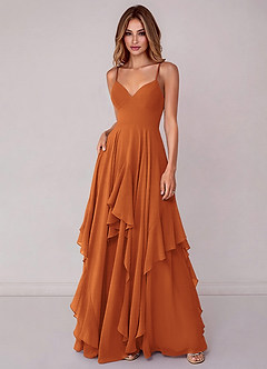 Azazie Zaina Vestidos de madrinha de casamento Vestido Canela de Chiffon de Linha A image3