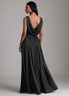 Azazie Novi Bridesmaid Dresses Black A-Line with Pockets Stretch Satin Dress image2