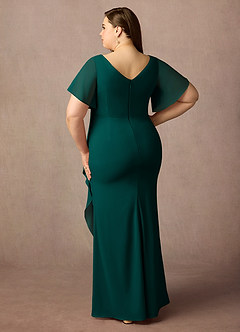 Azazie Song Mother of the Bride Dresses Pine Mermaid V-Neck Pleated Stretch Chiffon Dress image7