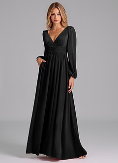 Azazie Norah Bridesmaid Dresses Black A-Line Long Sleeve Velvet Dress image1