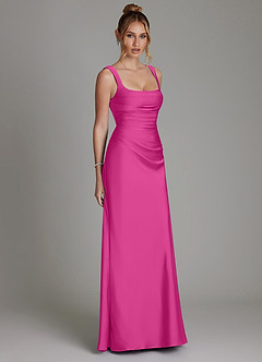 Azazie Agustina Robes de demoiselle d'honneur Robe Sirène en Satin extensible Corset Fuchsia image4