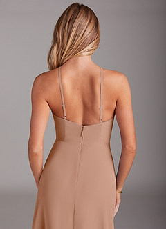 Azazie Bailey Bridesmaid Dresses Champagne Rose A-Line Halter Side Slit Chiffon Dress image8