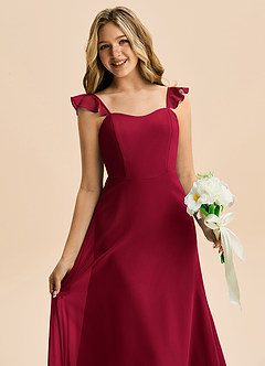 Azazie Mavie Junior Abito A-Line in Chiffon Increspato Borgogna image5