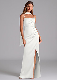 Azazie Calandra Morsiusneito Mekot A-linja Pliseerattu Joustava satiini Lattian pituus Pukeutua image2