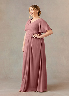 Azazie Morning Glory Mother of the Bride Dresses Desert Rose A-Line V-Neck Ruched Chiffon Dress image7