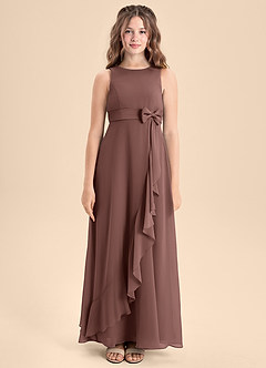 Azazie Lilenne Junior Espresso A-Line Bow Chiffon Dress image5