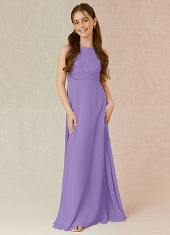 Azazie Snow Junior Tahiti A-Line Lace Chiffon Dress image4