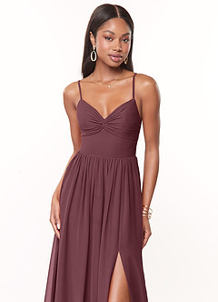 Azazie Zeya Bridesmaid Dresses Sangria A-Line V-Neck Pleated Chiffon Dress image5
